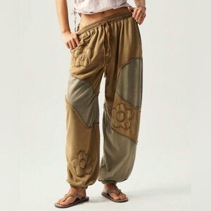 Bohemian Patchwork Pants - Tan and Green